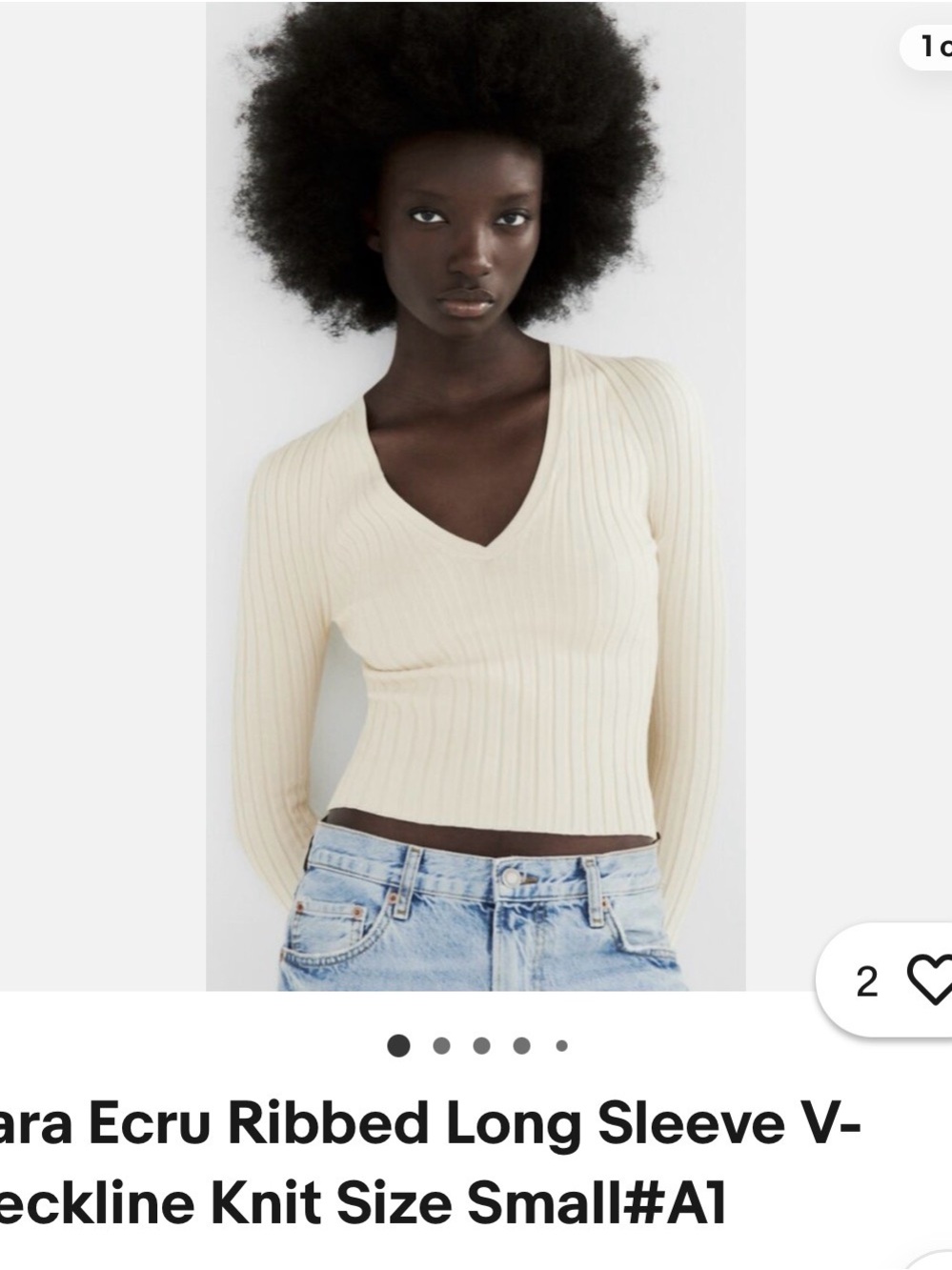 Zara Cream Ribbed V-Neck Sweater - Picture 1 of 4